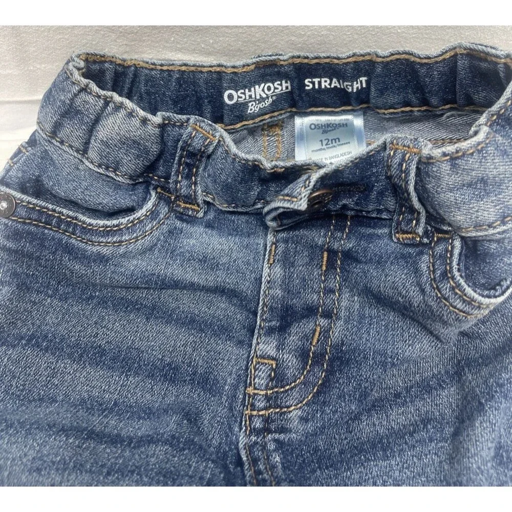 Oshkosh B'gosh Baby Unisex Straight Leg Boy Girl Denim Blue Jeans Size 12 Months